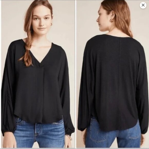 dolan Tops - Anthropologie Dolan Left Coast Collection Black Long Puff Sleeve Top, Size L